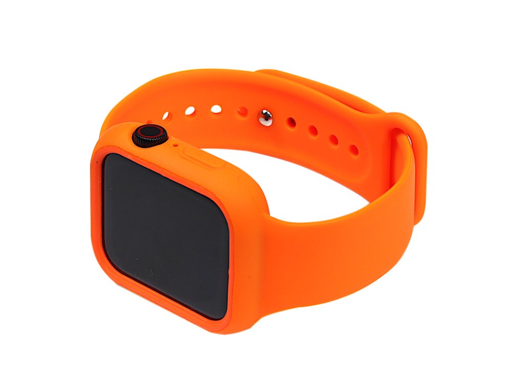 Silicone Watch Band Full Cover for for Apple Watch 44mm S/M Orange