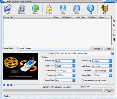 Allok Video to 3GP Converter 3.2.3 